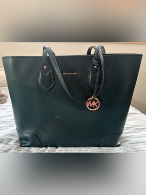 Michael Kors Emerald Green Saffiano Tote with Gold MK Charm
